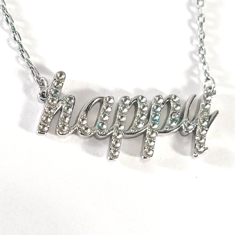 Swarovski Happyβ Necklace Silver Crystal Rhodium Plated Script Pendant